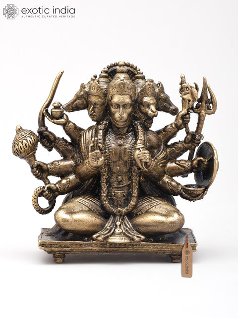 2" Small Panchamukhi Hanuman Seated in Blessing Gesture | Handmade | Copper Statue
