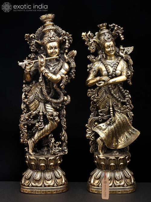 10" Brass Standing Radha Krishna Statue Pair Handmade