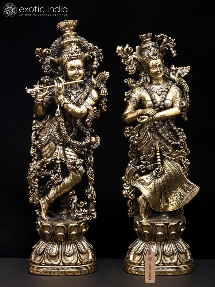 10" Brass Standing Radha Krishna Statue Pair Handmade