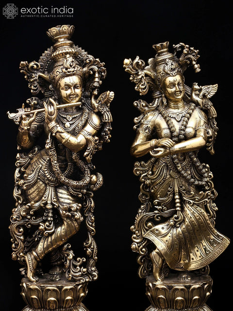 10" Brass Superfine Standing Radha Krishna | Pair of Brass Statues