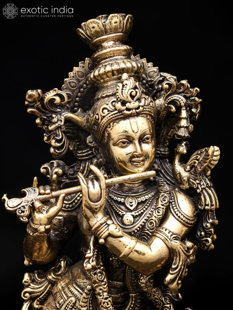 10" Brass Superfine Standing Radha Krishna | Pair of Brass Statues