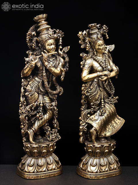 10" Brass Superfine Standing Radha Krishna | Pair of Brass Statues