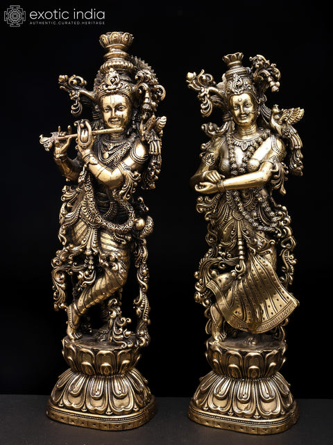10" Brass Superfine Standing Radha Krishna | Pair of Brass Statues