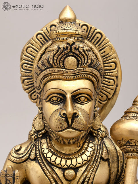 14" Sitting Lord Hanuman in Blessing Gesture | Brass Statue