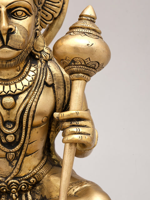 14" Sitting Lord Hanuman in Blessing Gesture | Brass Statue
