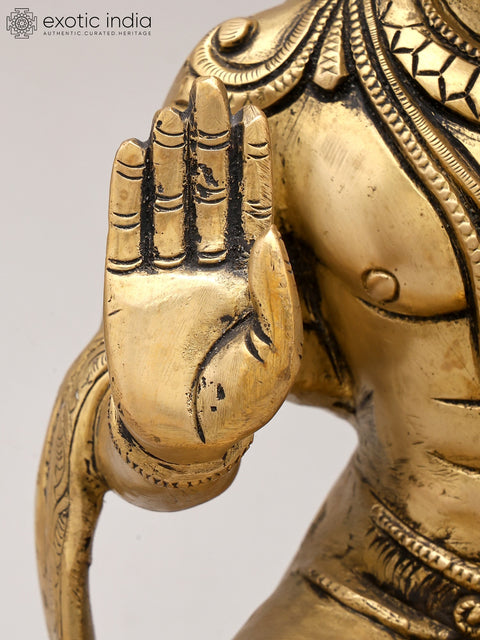 14" Sitting Lord Hanuman in Blessing Gesture | Brass Statue