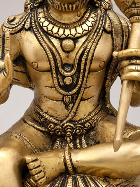 14" Sitting Lord Hanuman in Blessing Gesture | Brass Statue