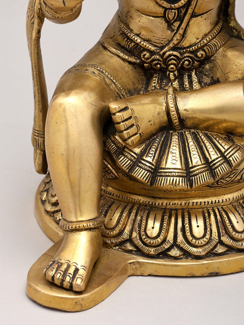 14" Sitting Lord Hanuman in Blessing Gesture | Brass Statue
