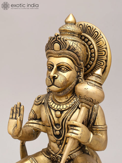 14" Sitting Lord Hanuman in Blessing Gesture | Brass Statue