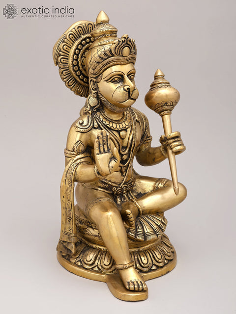 14" Sitting Lord Hanuman in Blessing Gesture | Brass Statue