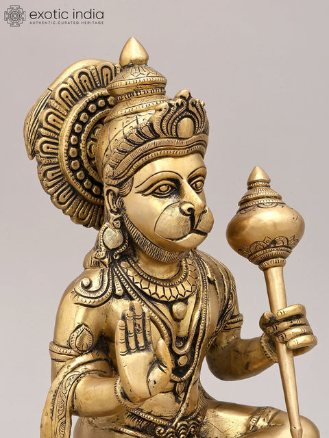 14" Sitting Lord Hanuman in Blessing Gesture | Brass Statue