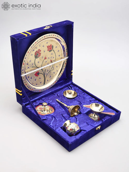 10" Brass Puja Thali Set with 6 Items for Pooja