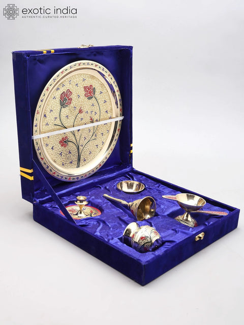 10" Brass Puja Thali Set | Set of 6 Items