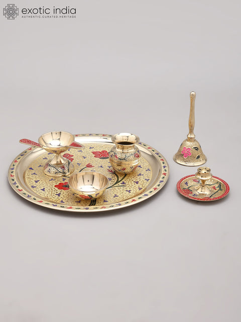 10" Brass Puja Thali Set | Set of 6 Items