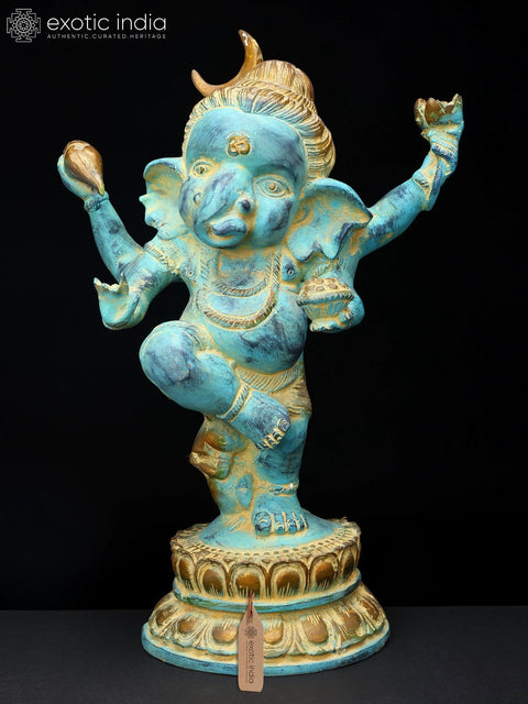 15" Blue Color Dancing Lord Ganesha | Brass Statue