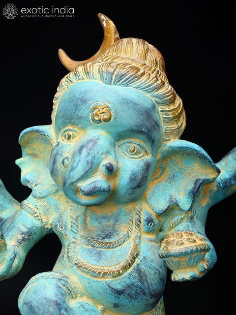 15" Blue Color Dancing Lord Ganesha | Brass Statue