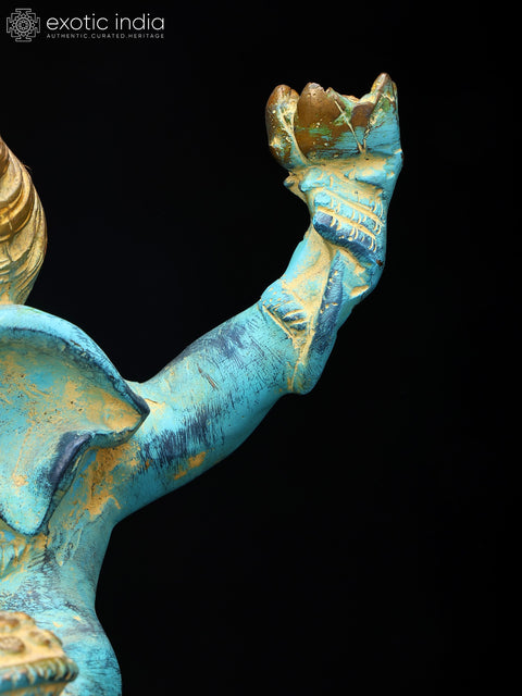 15" Blue Color Dancing Lord Ganesha | Brass Statue