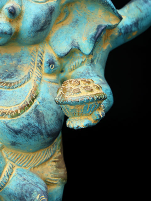 15" Blue Color Dancing Lord Ganesha | Brass Statue