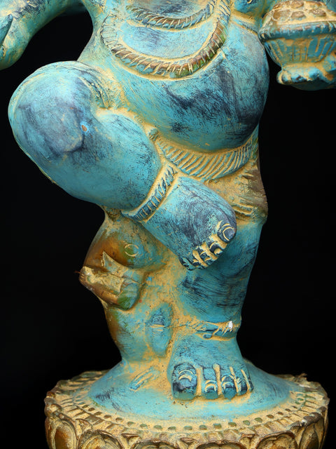 15" Blue Color Dancing Lord Ganesha | Brass Statue