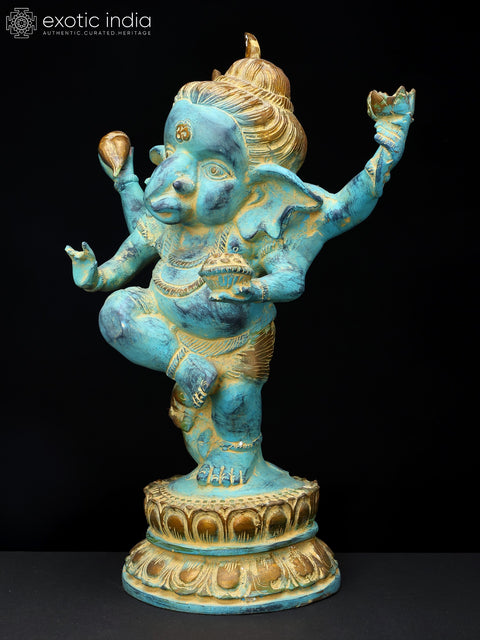 15" Blue Color Dancing Lord Ganesha | Brass Statue