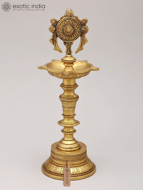 12" Five Wicks Chakra Lamp Brass Statue for Home Decor