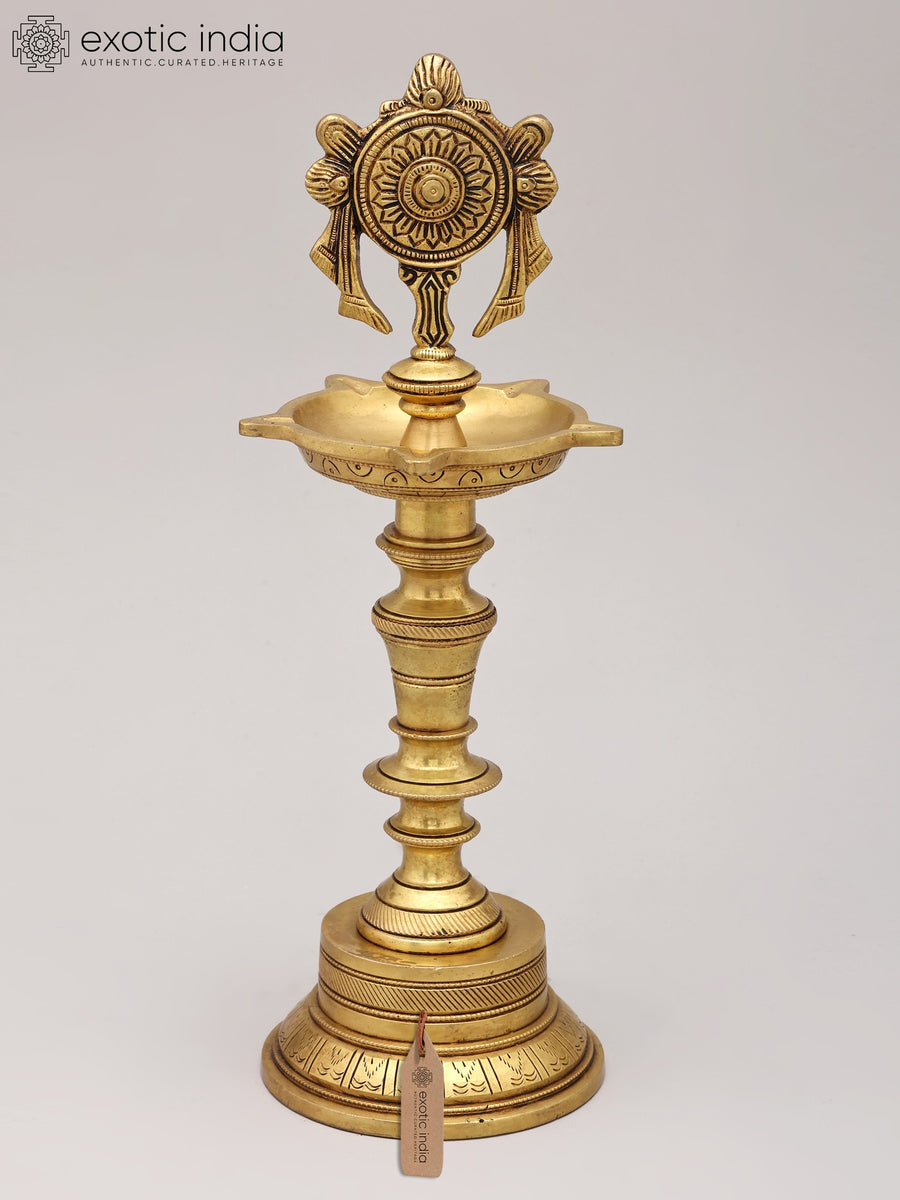 12" Five Wicks Chakra Lamp Brass Statue for Home Decor