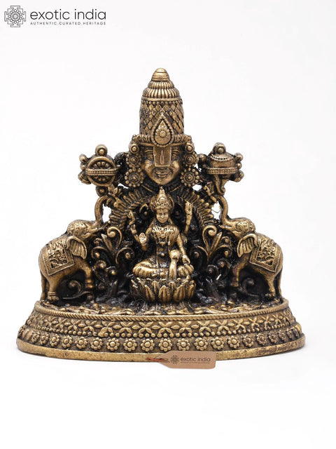 2" Small Tirupati Balaji and Goddess Gajalakshmi Bust with Vaishnava Symbols | Handmade | Copper Statue