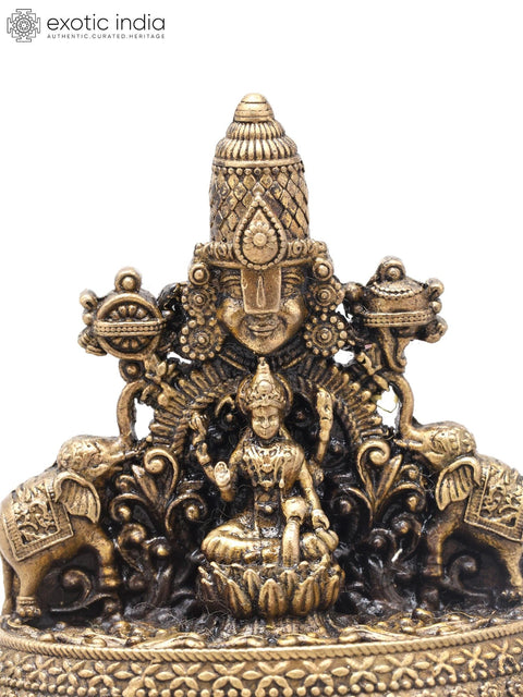 2" Small Tirupati Balaji and Goddess Gajalakshmi Bust with Vaishnava Symbols | Handmade | Copper Statue