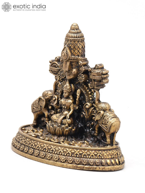 2" Small Tirupati Balaji and Goddess Gajalakshmi Bust with Vaishnava Symbols | Handmade | Copper Statue