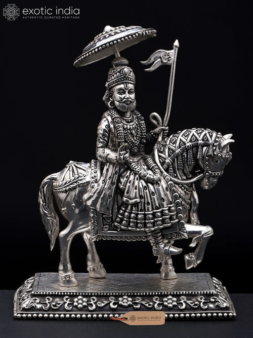 6" Small Handmade Baba Ramdev Pir Silver Plated Brass Statue
