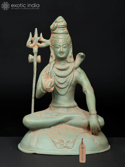7" Meditative Lord Shiva Brass Statue in Blessing Gesture