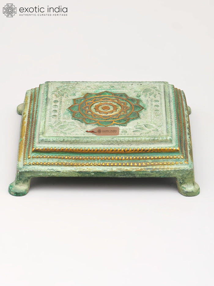 5" Small Brass Pedestal Chowki with Yantra for Pooja
