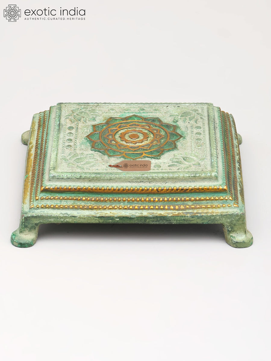 5" Small Brass Pedestal Chowki with Yantra for Pooja