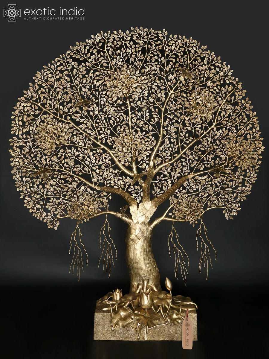 82" Brass Tree of Life with Birds Statue