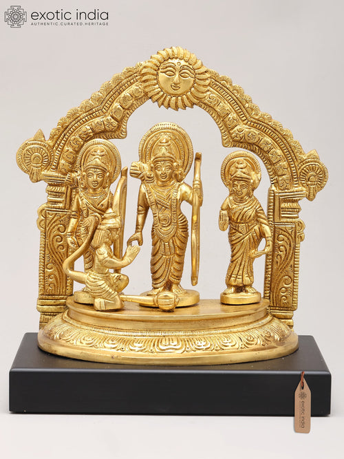 8" Brass Shri Ram Darbar Statue on Wood Base