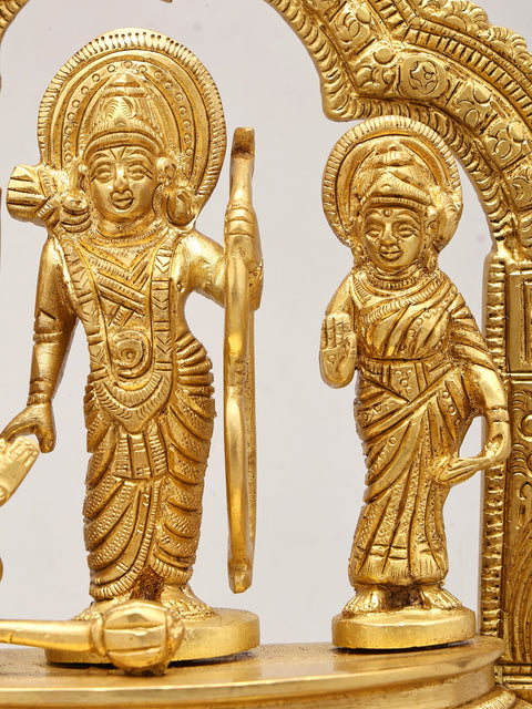 8" Brass Shri Ram Darbar on Wood Base