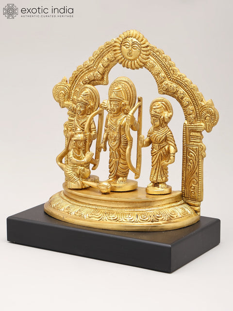 8" Brass Shri Ram Darbar on Wood Base