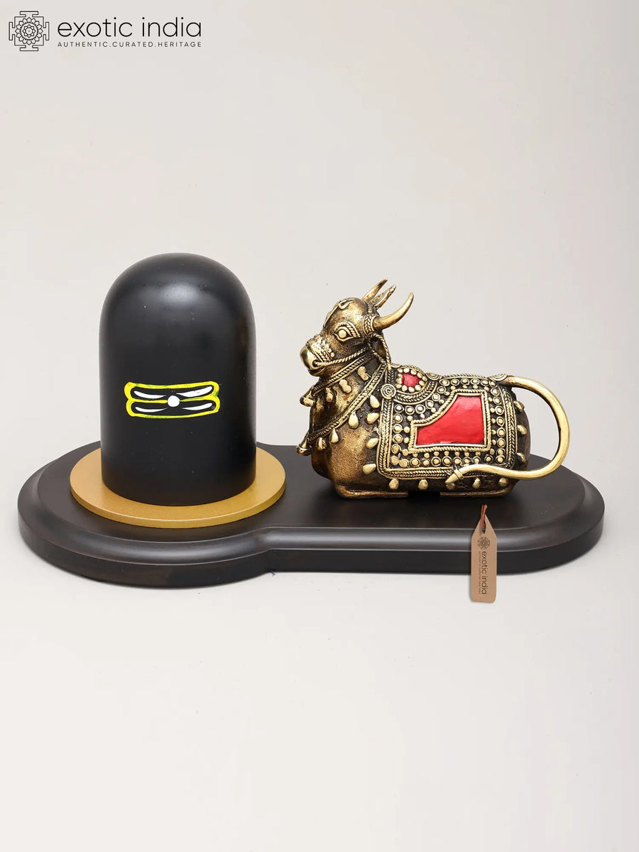 10" Nandi Shivalinga Brass Statue for Pooja