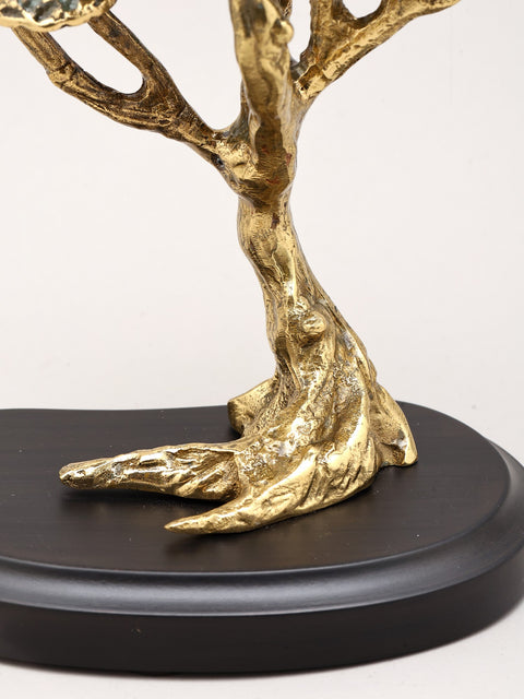 7" Handcrafted Brass Bonsai Tree Sculpture on Wood Base | Tabletop Home Decor