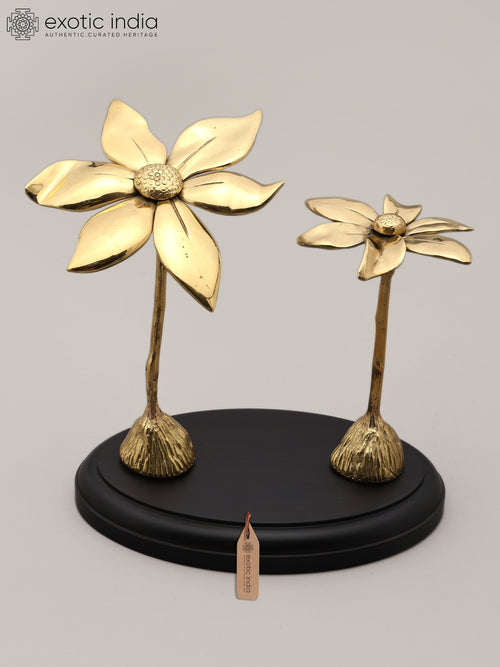 10" Golden Flower Duo Brass Sculpture Home Decor