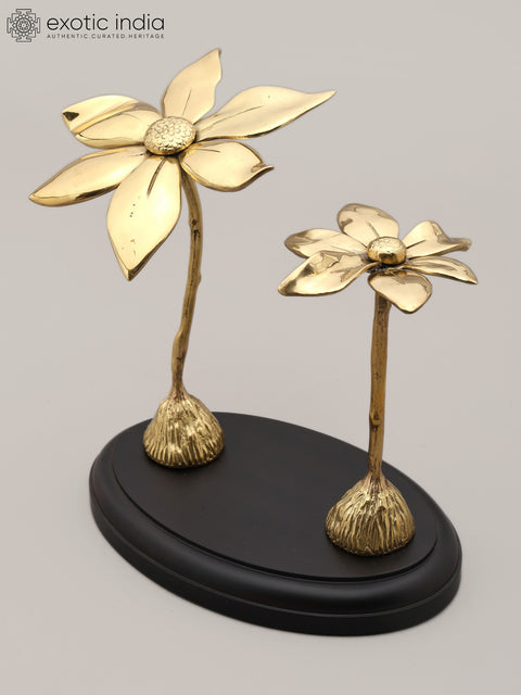 10" Designer Golden Flower Duo Showpiece | Premium Artistic Home Accent