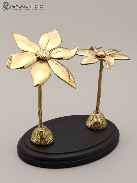 10" Designer Golden Flower Duo Showpiece | Premium Artistic Home Accent