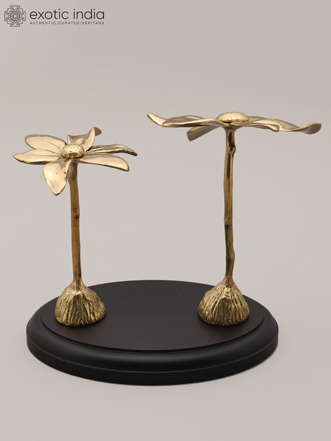 10" Designer Golden Flower Duo Showpiece | Premium Artistic Home Accent