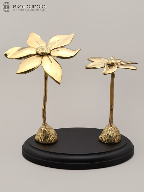 10" Designer Golden Flower Duo Showpiece | Premium Artistic Home Accent