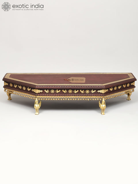 41" Large Designer Pedestal (Chowki) with Swan Legs | Wood and Brass