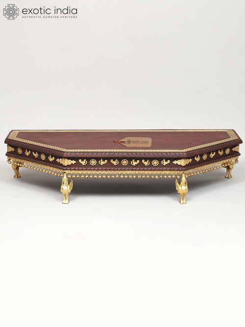 41" Large Wooden Pedestal Chowki with Brass Swan Legs