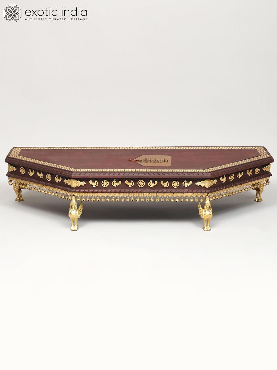 41" Large Wooden Pedestal Chowki with Brass Swan Legs