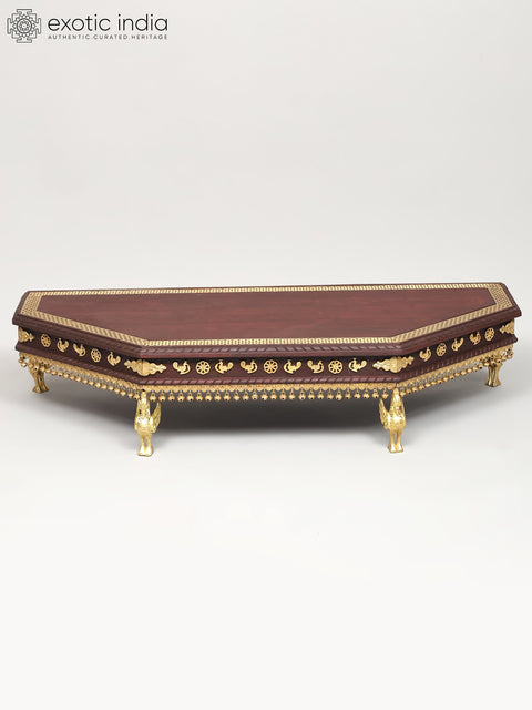 41" Large Designer Pedestal (Chowki) with Swan Legs | Wood and Brass