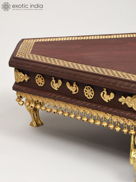 41" Large Designer Pedestal (Chowki) with Swan Legs | Wood and Brass