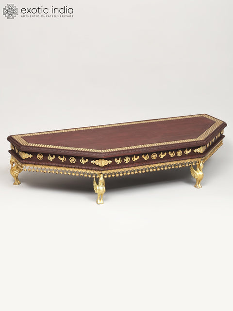 41" Large Designer Pedestal (Chowki) with Swan Legs | Wood and Brass